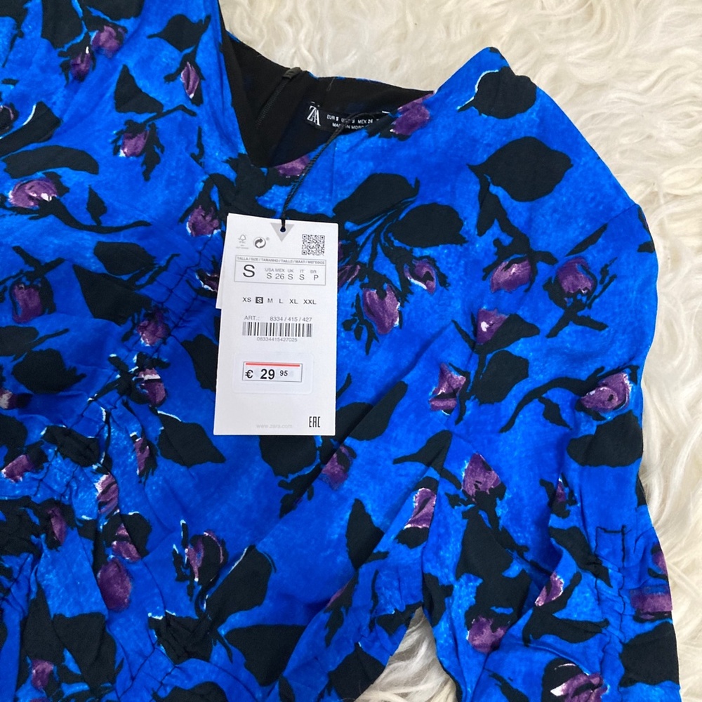 Zara Draped Blue Floral Ruched mini dress - Picture 7 of 9